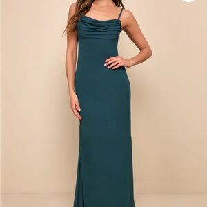 Lulu’s Captivated Emerald Green Cowl Neck Maxi Dress